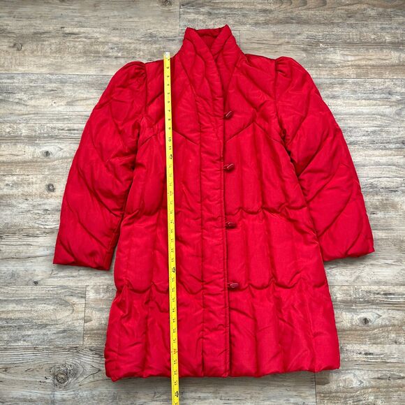 Down Vintage Jacket Red Puffer Long Trench Coat Winter 80s Unique Bright Large - Picture 7 of 9